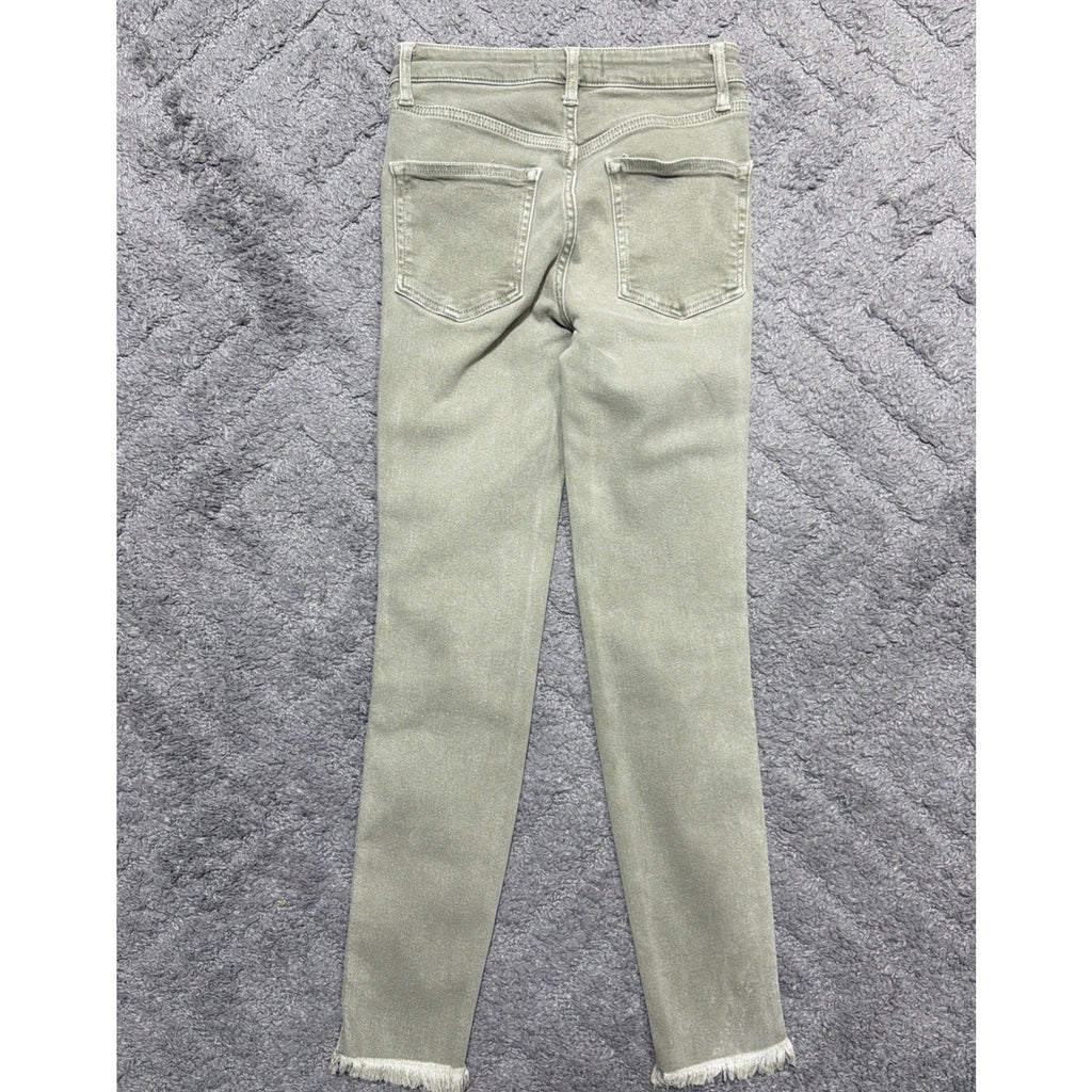 We The Free Olive Green Jeans Womens 26 Slim Frayed Hem Ankle Raw Hem Stretch