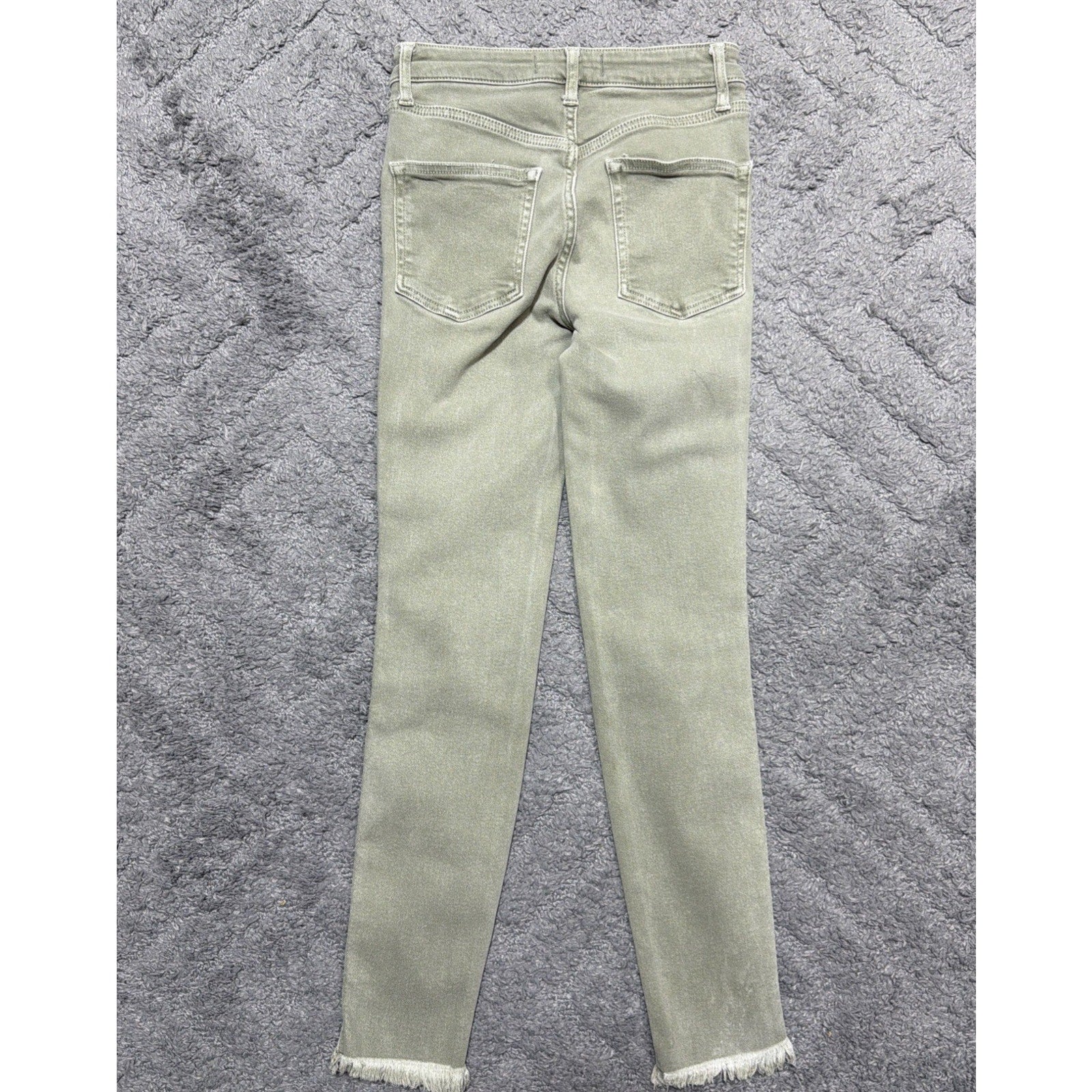 We The Free Olive Green Jeans Womens 26 Slim Frayed Hem Ankle Raw Hem Stretch
