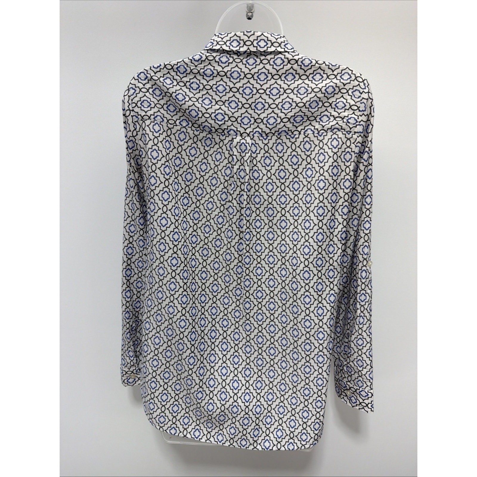 Express The City Shirt Mosaic White Blue Gray Geo Sleeve M