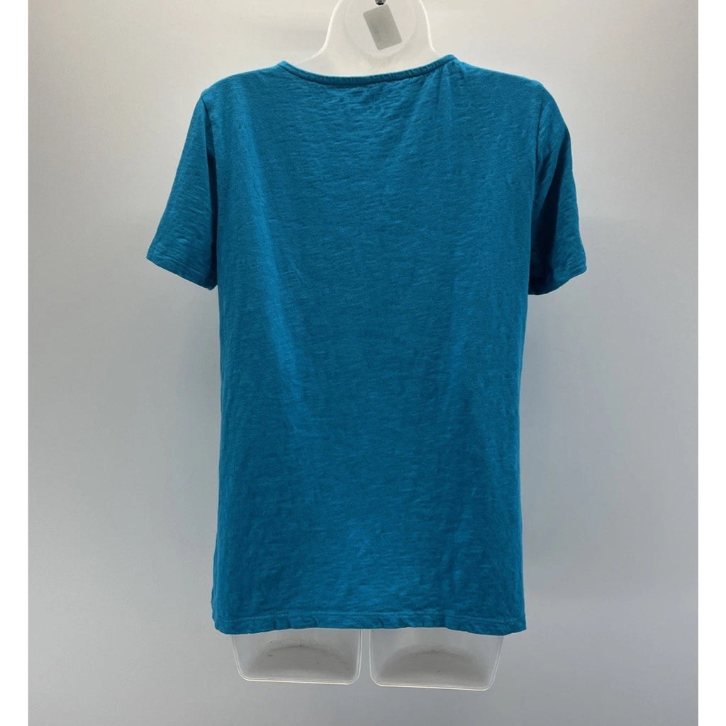 Talbots Pretty Sea Blue Crochet V-Neck Short Sleeve Cotton Top M