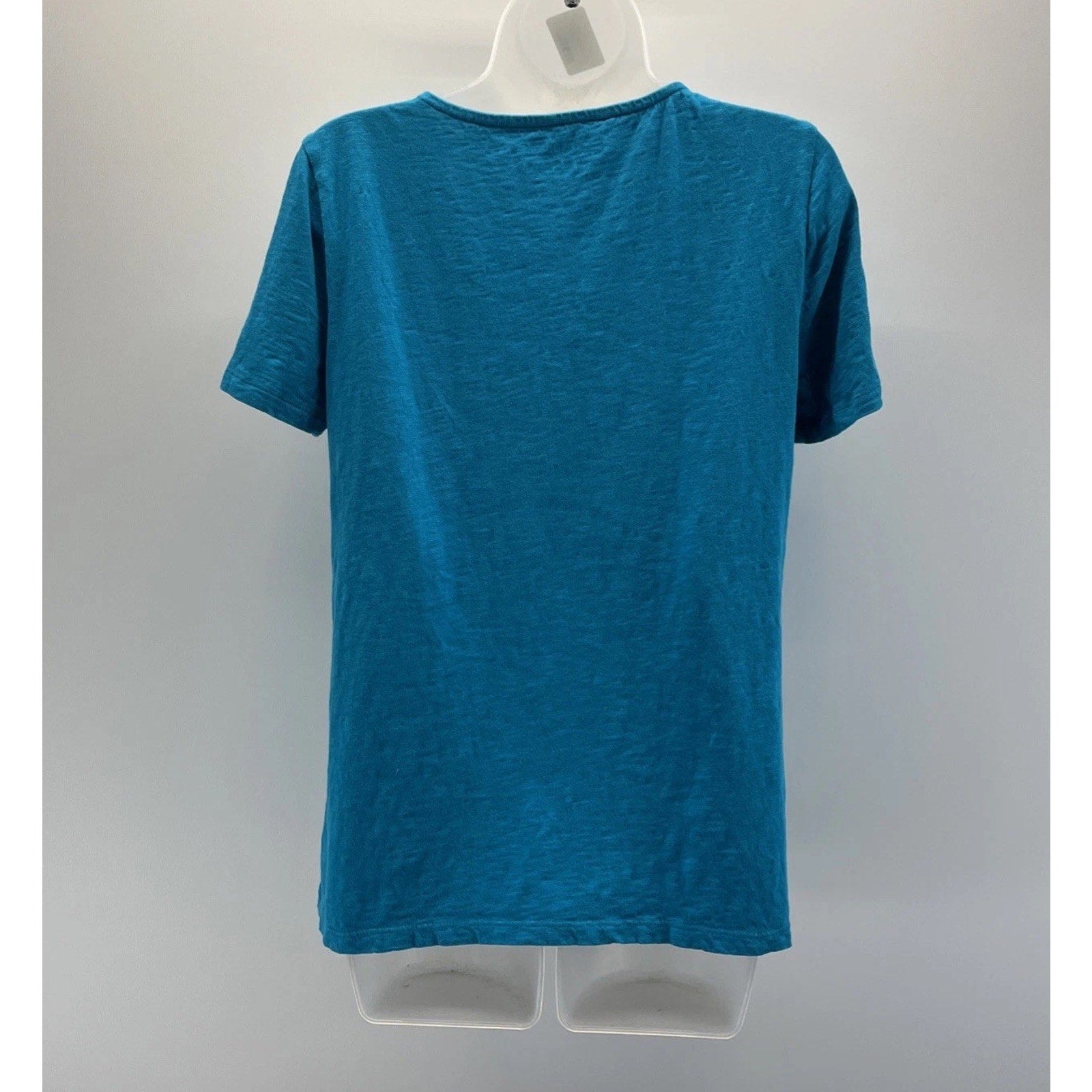 Talbots Pretty Sea Blue Crochet V-Neck Short Sleeve Cotton Top M