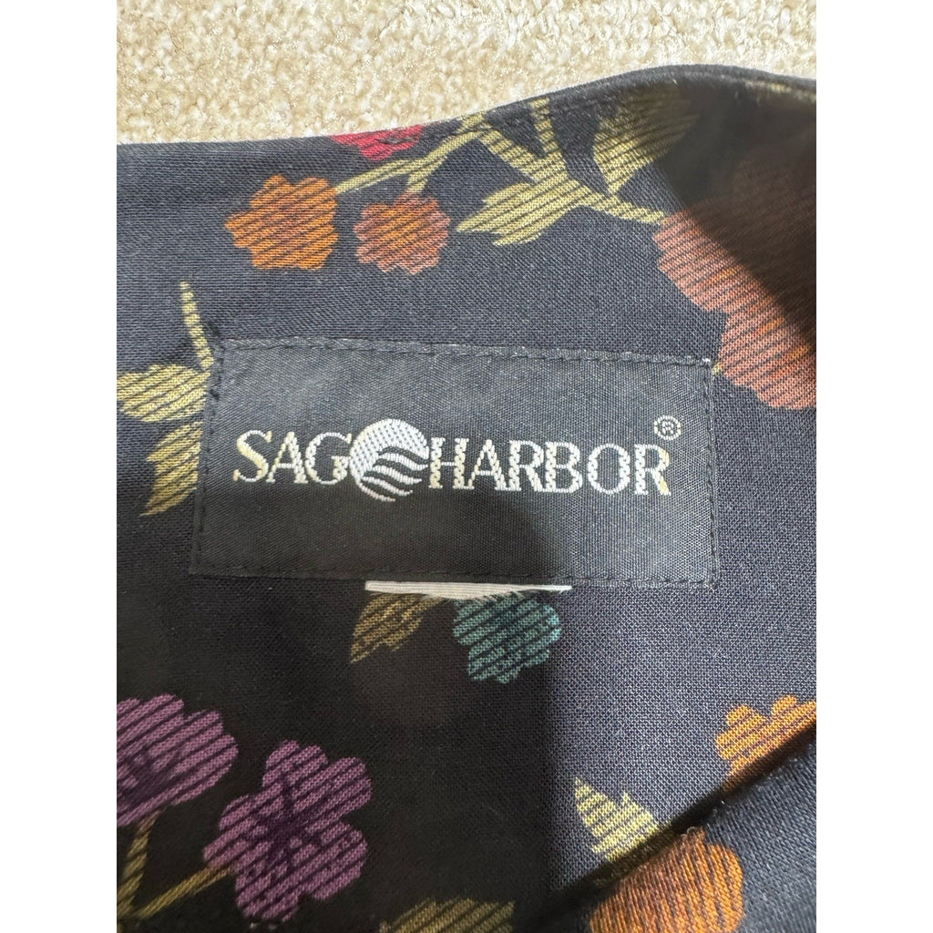 Vintage Sag Harbor Black & Jewel Tone Floral Print Y2K 90s Sleeveless Dress