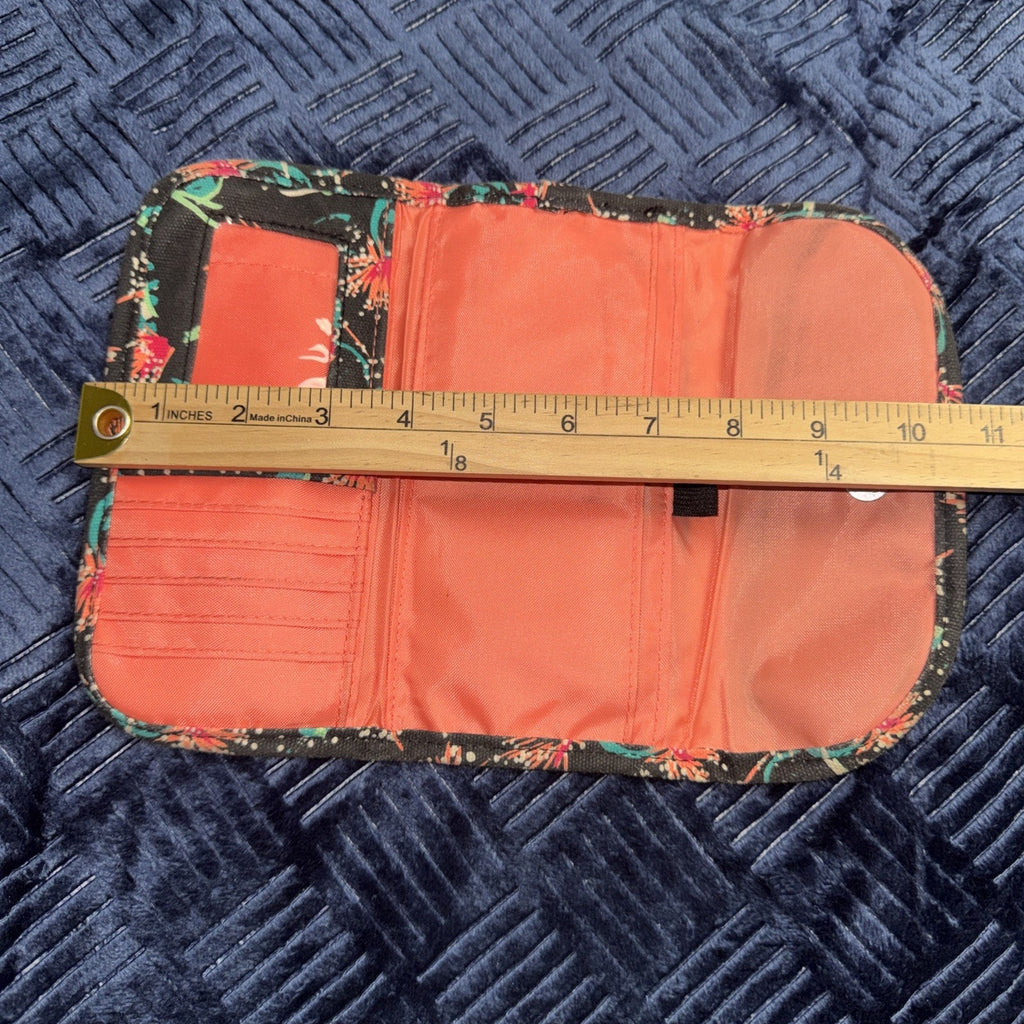 Kavu Wally Wallet Big Spender Black Multicolor Trifold Teal Zipper