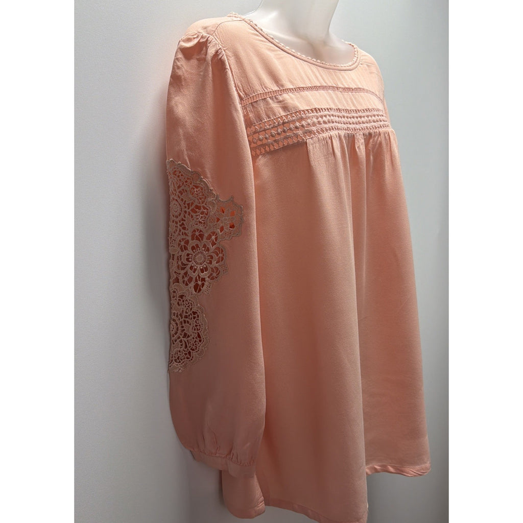 LOFT Peach Boho Lace Inset Top Blouse Large