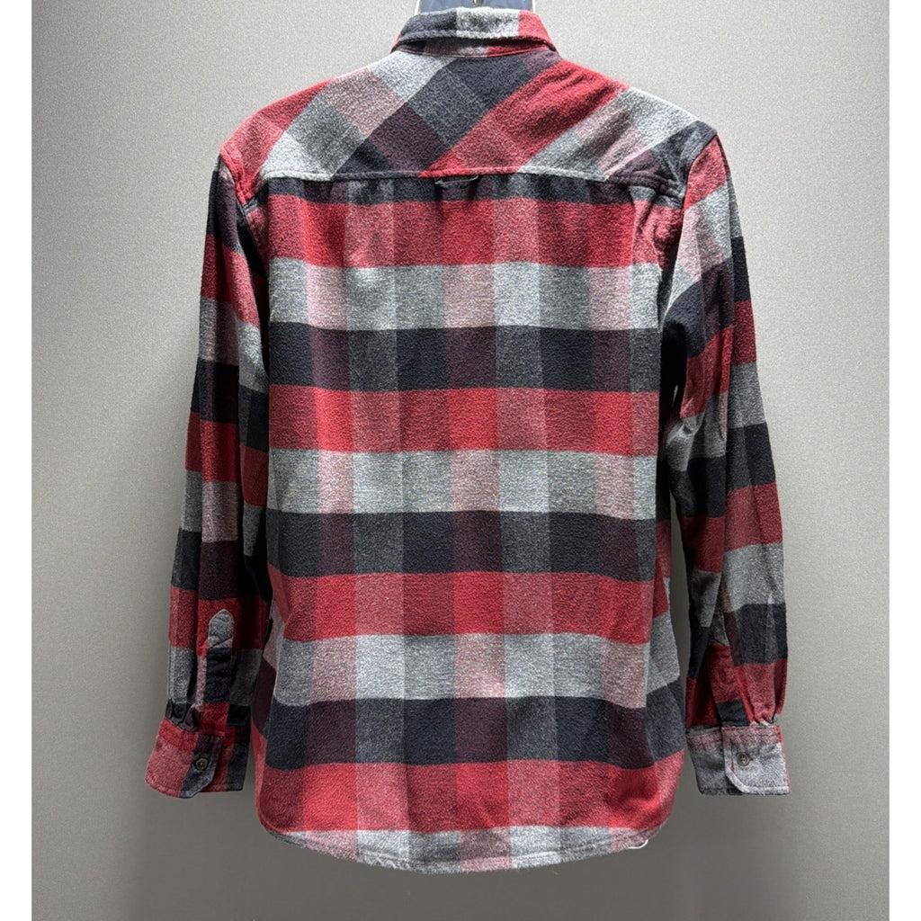 Kenneth Cole Button Down Shirt Mens Size L Red Black Plaid Flannel Slim Fit