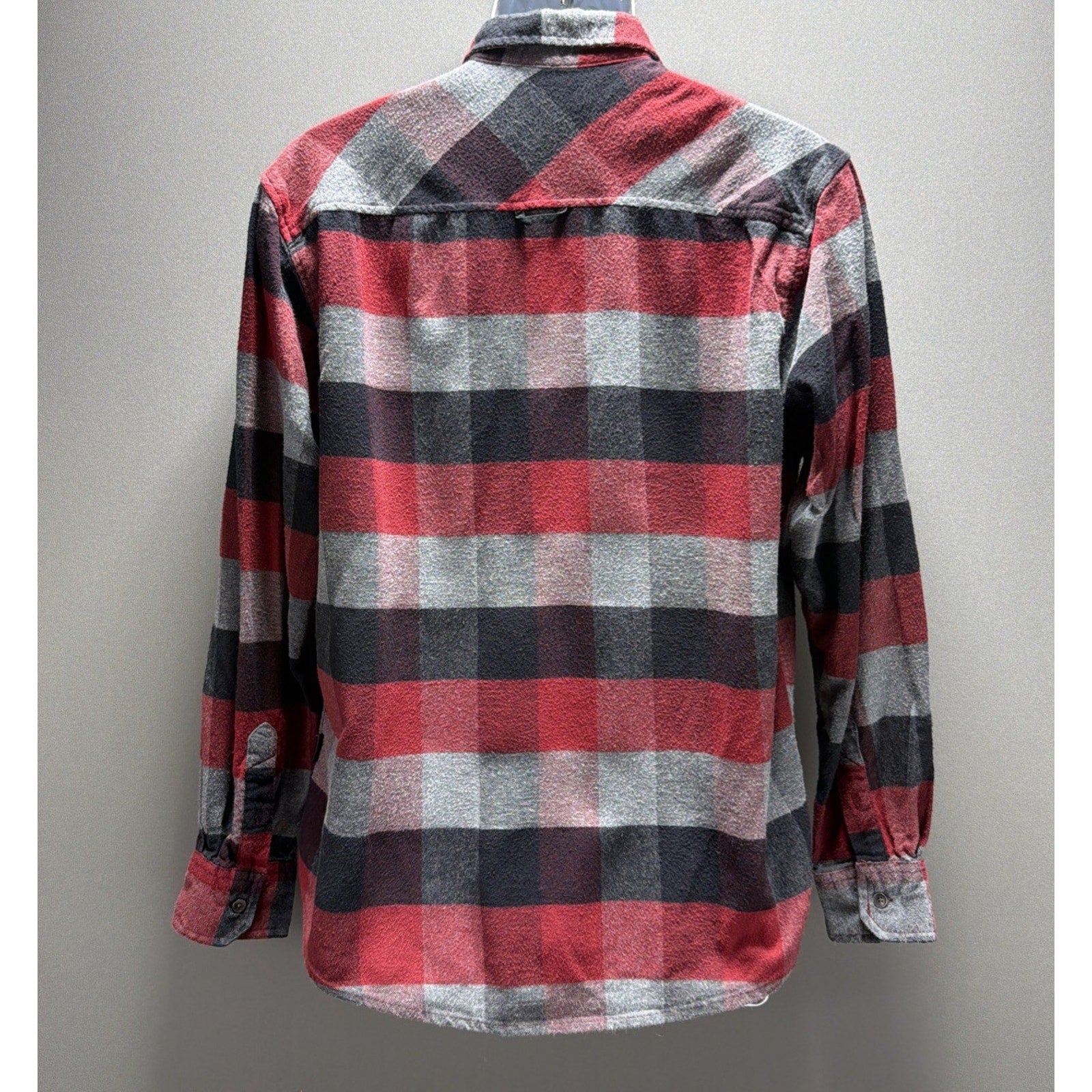 Kenneth Cole Button Down Shirt Mens Size L Red Black Plaid Flannel Slim Fit