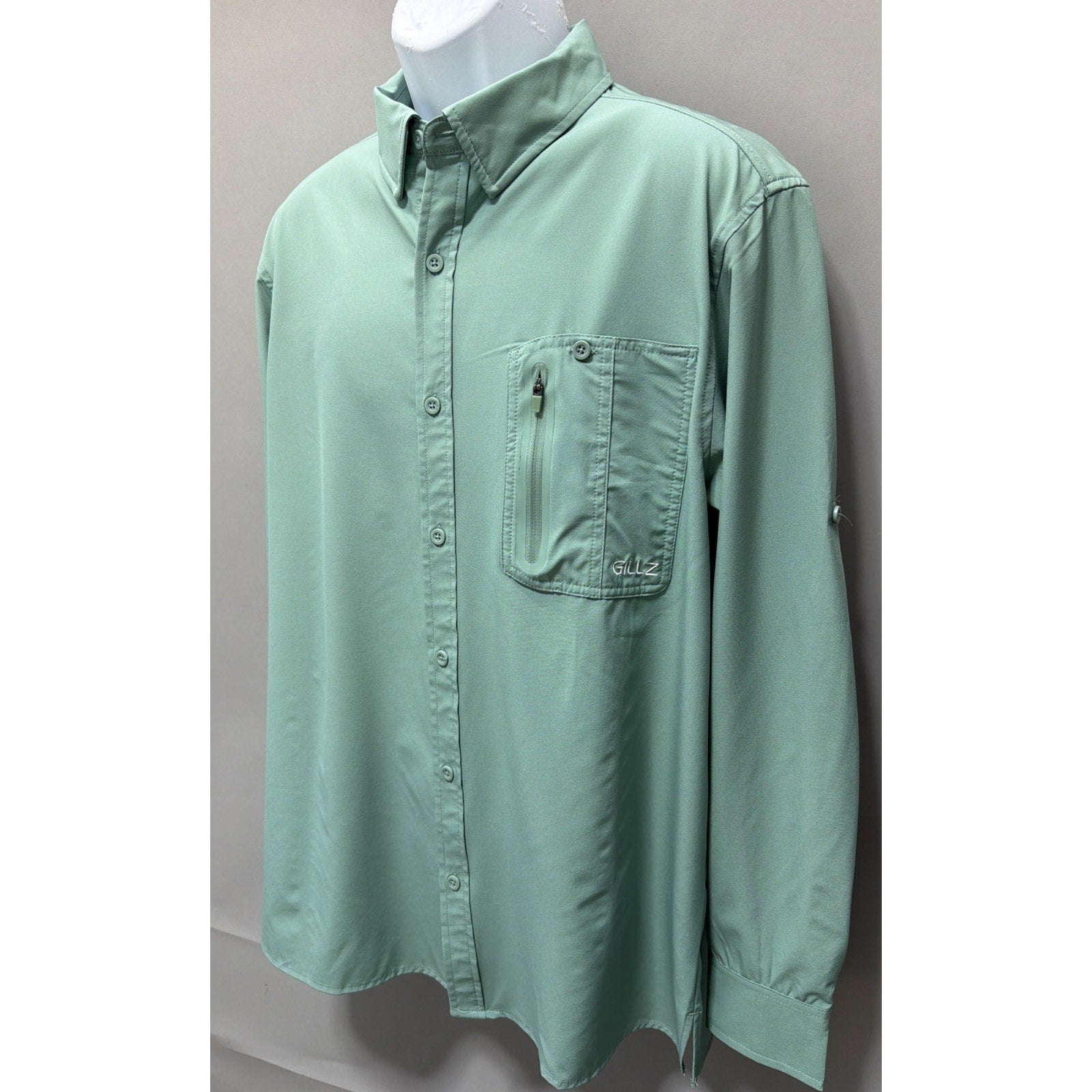 GILLZ Deep Sea Men’s Fishing Shirt UPF 30+ Stretch Vented Men Sz L Green