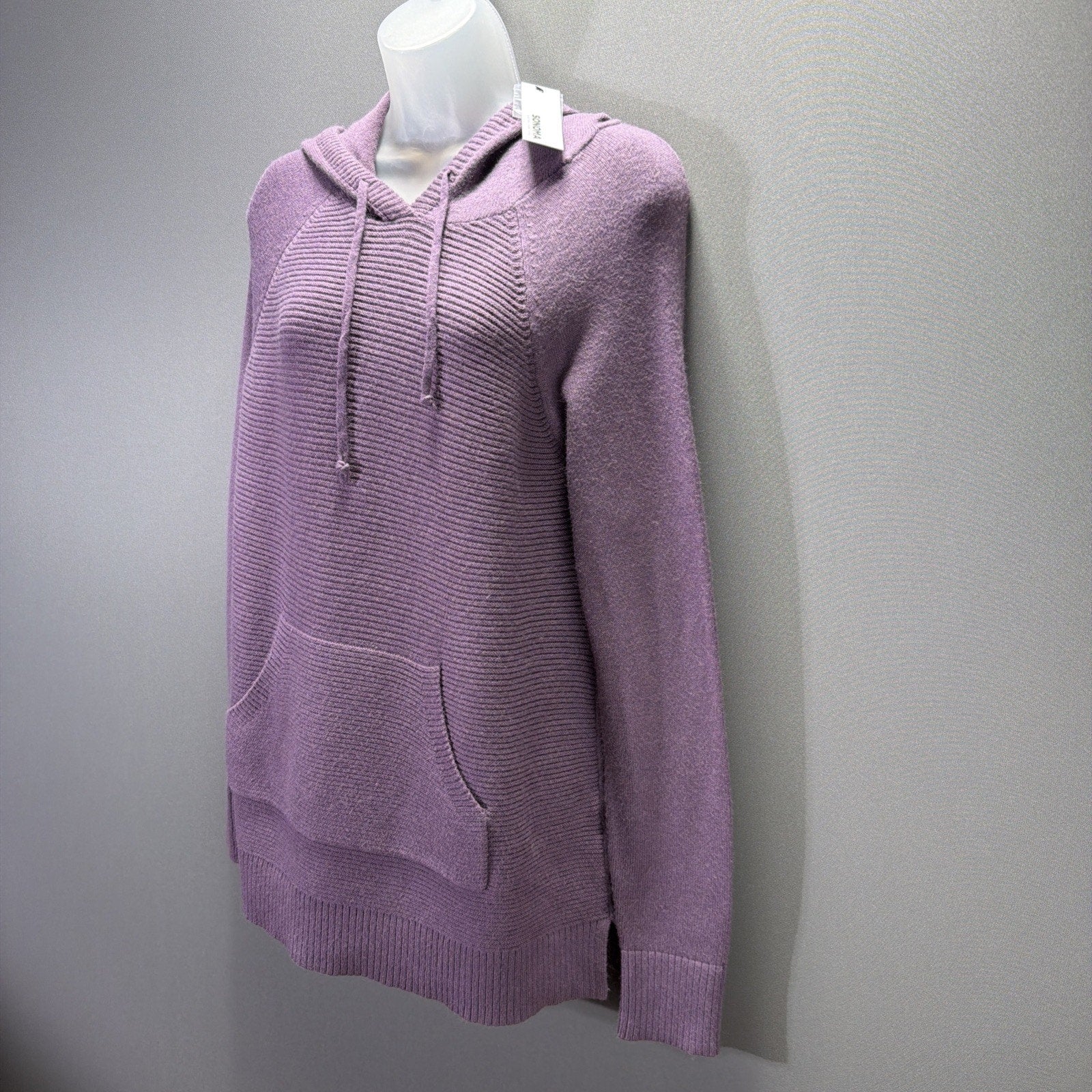 New Sonoma Women's Plum Textured Tunic Hooded Soft Sweater Size Large