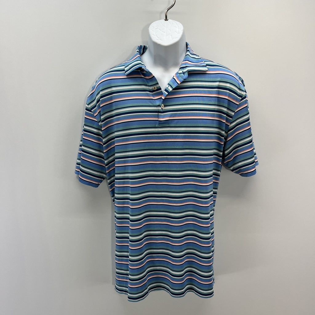 Peter Millar Polo Shirt L Multi Striped Summer Comfort Golf Performance Preppy