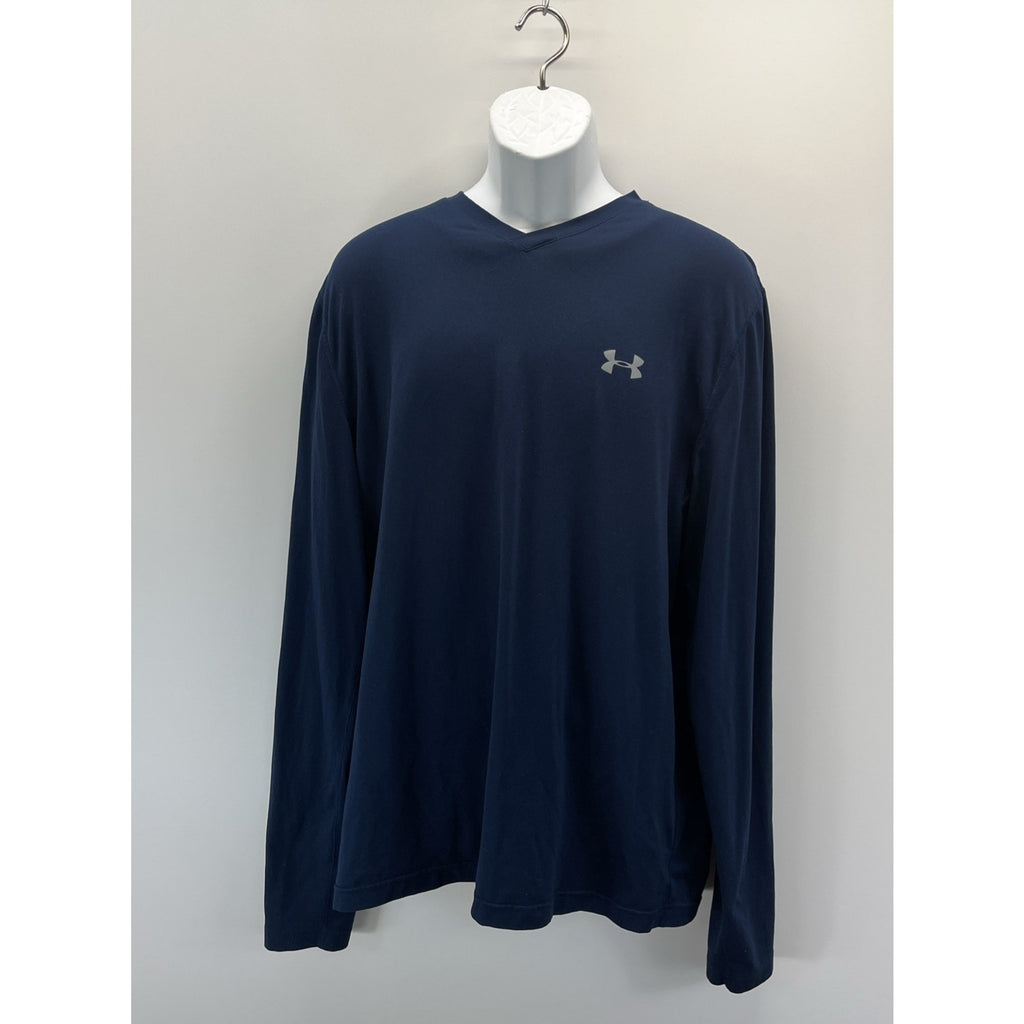 Under Armour Seamless Fitted Shirt Tee Long Sleeve Heatgear Blue Mens Size XL