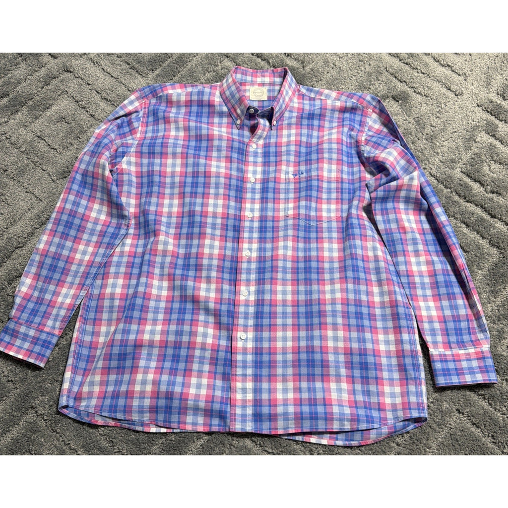 Mens Coastal Cotton LS Button Down Plaid Shirt XL Preppy Casual Beach