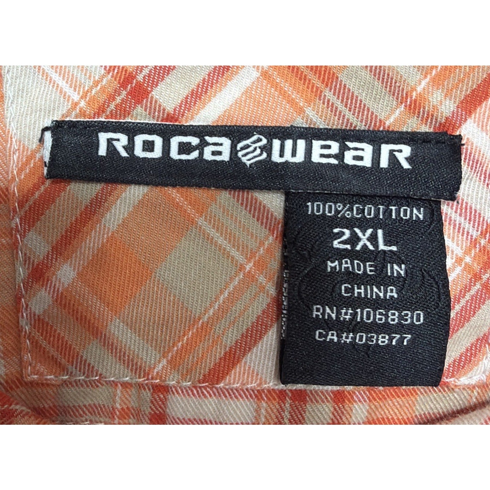 Vintage 90s Roca Wear Shirt Mens 2XL Orange Tartan Plaid LS Streetwear Hip Hop