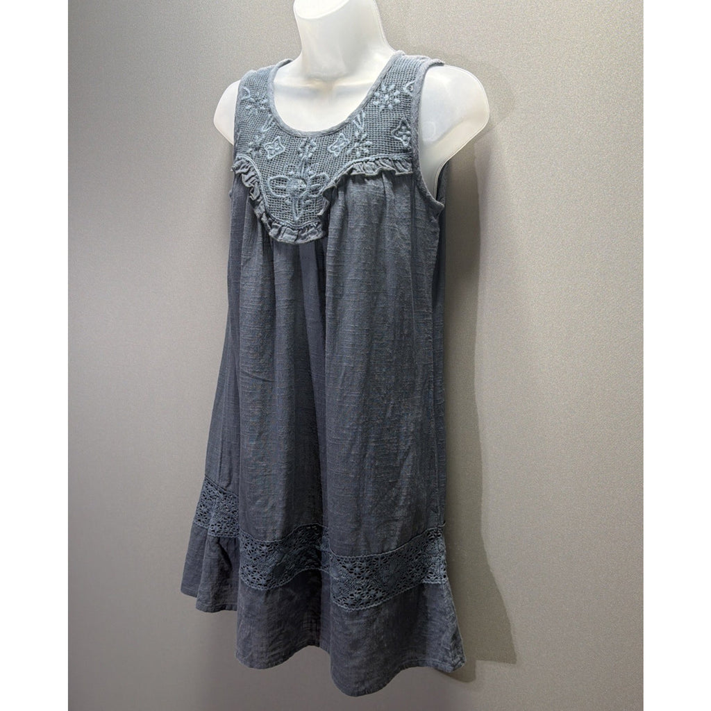Beautiful Stories ...embroidered Teal 100% cotton dress size XS sleeveless