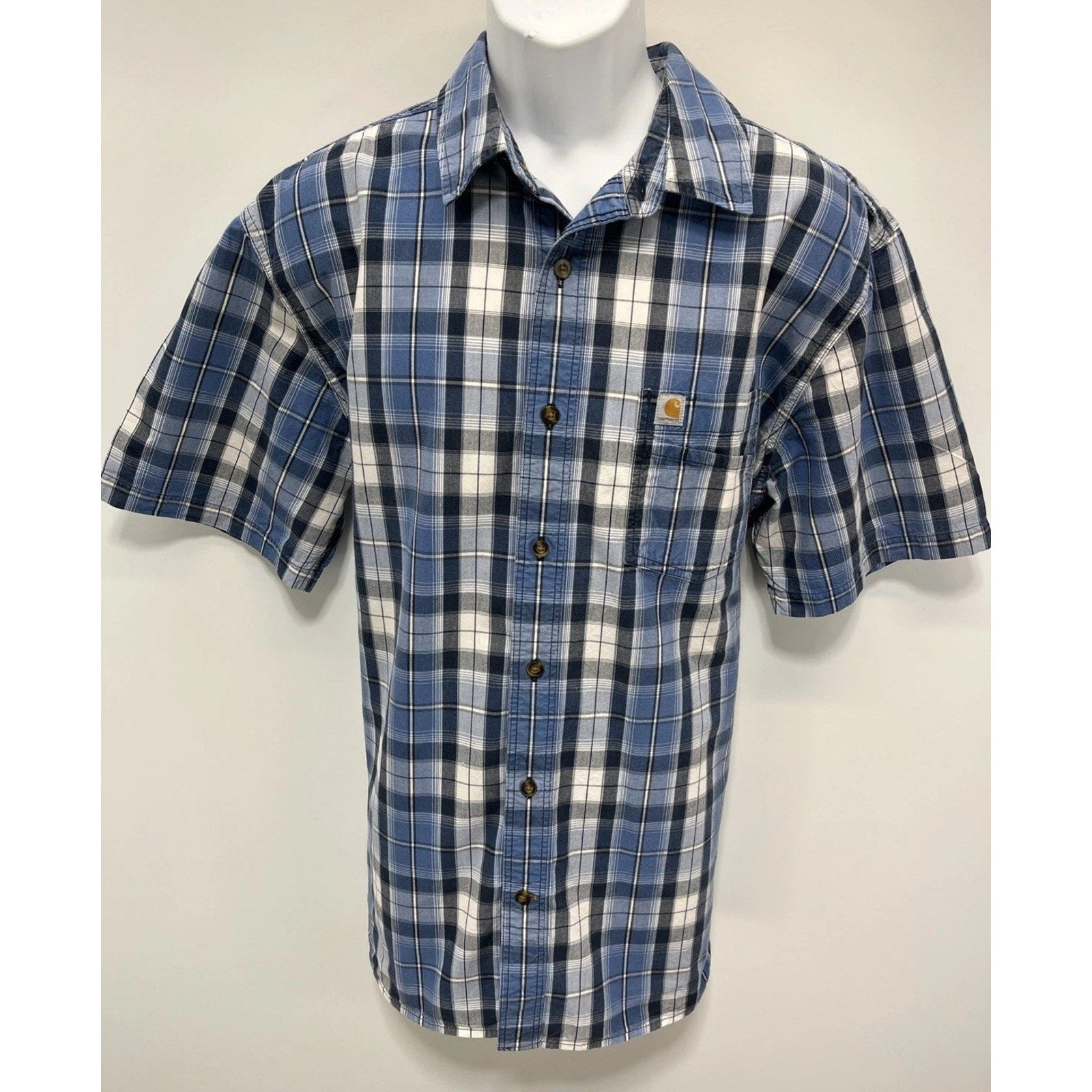 Carhartt Blue Relaxed Fit Plaid Short Sleeve Button Up Men's Size XL