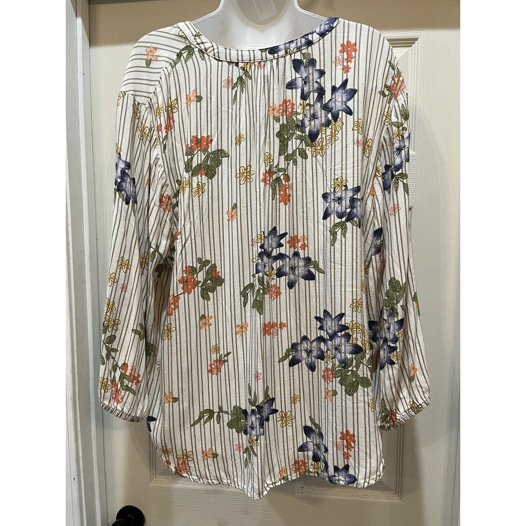Sonoma Boho Flare Sleeve Tunic Cream Floral Top Women's Size 2XL Cream Striped
