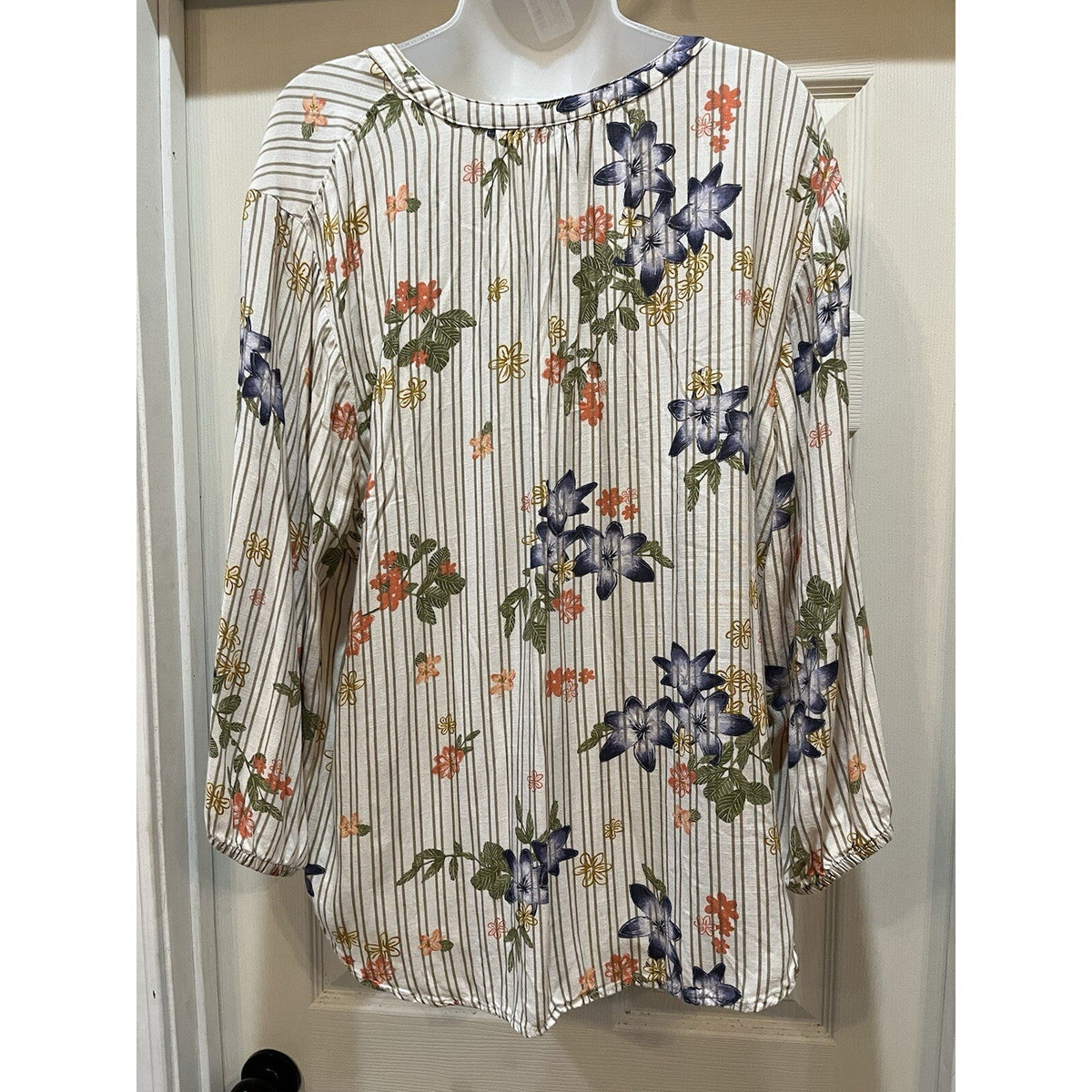 Sonoma Boho Flare Sleeve Tunic Cream Floral Top Women's Size 2XL Cream Striped