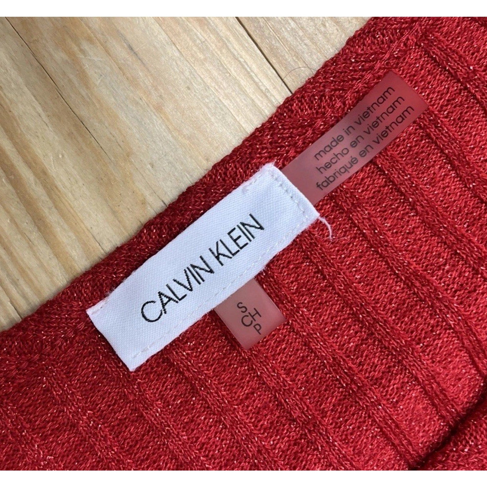 Women's Large Calvin Klein Red Shimmer Tunic Long Sleeve Sweater