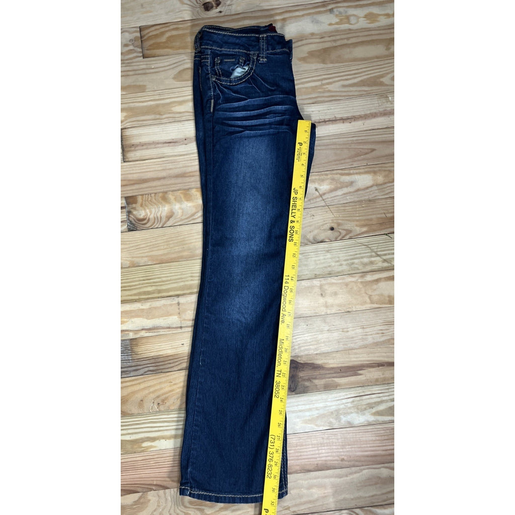 Bongo Jeans Women's 9 Flirty Bootcut Leg Stretch Whiskering Crinkle Wrinkle Dark
