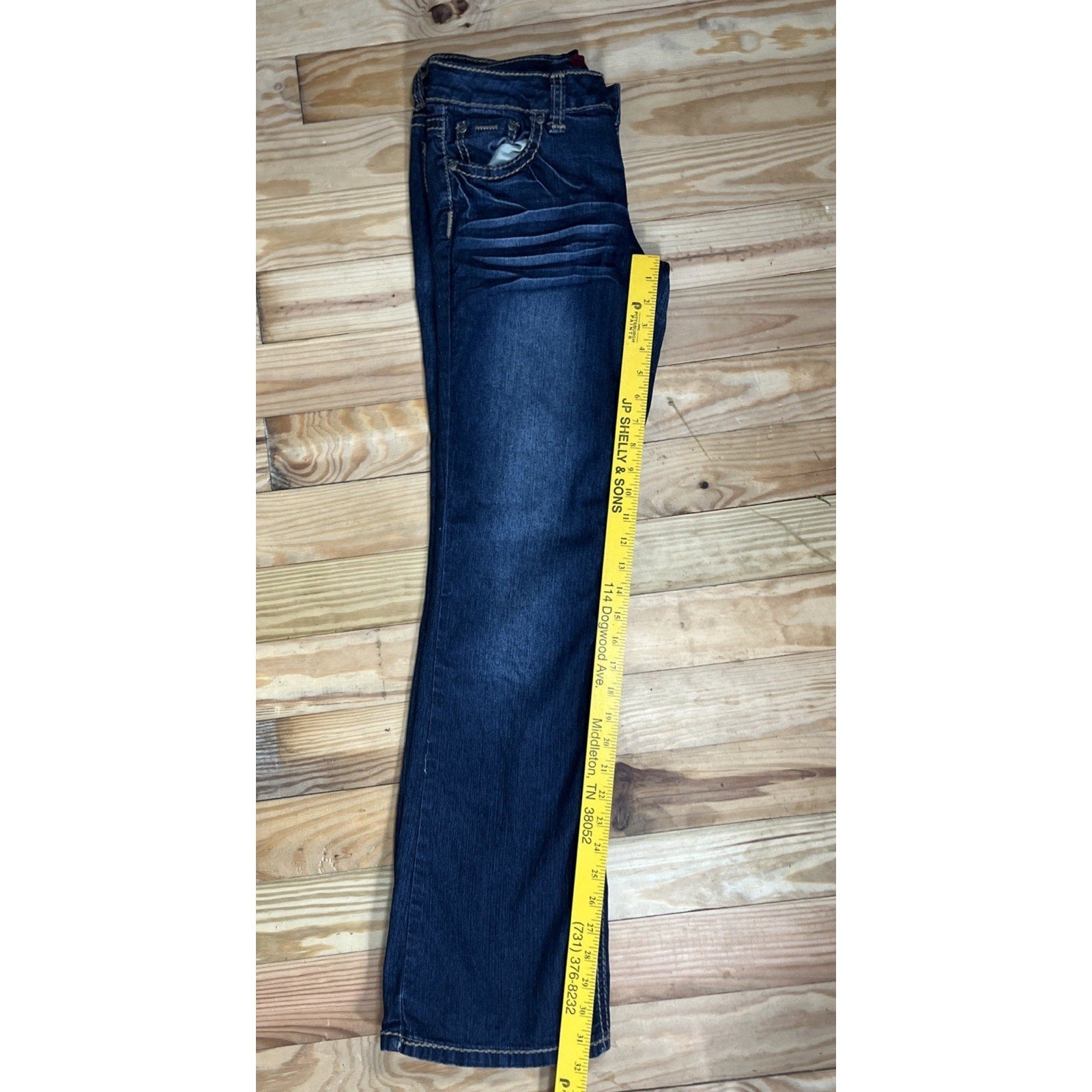 Bongo Jeans Women's 9 Flirty Bootcut Leg Stretch Whiskering Crinkle Wrinkle Dark