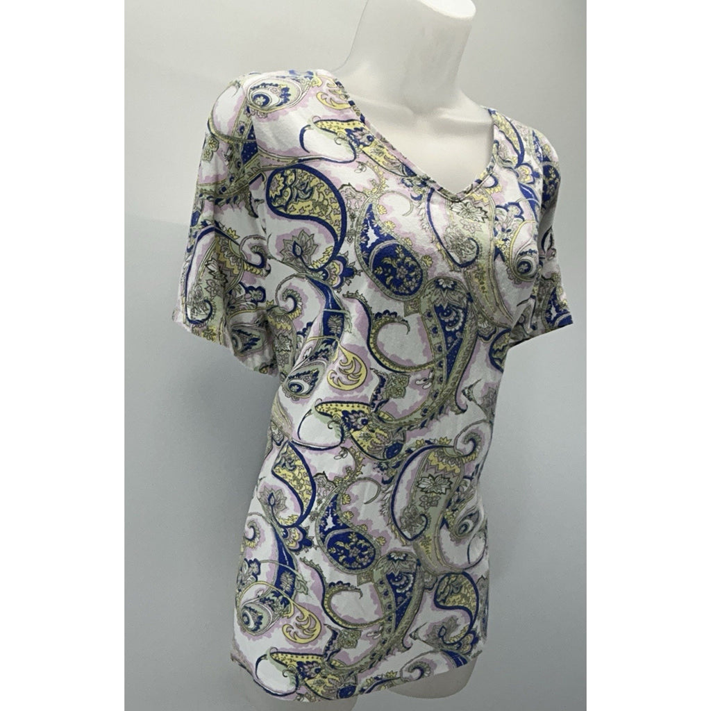Talbots Women Sz 2X-Large Botanical Medallion 3/4 Sleeves Bateau Neck Tee.