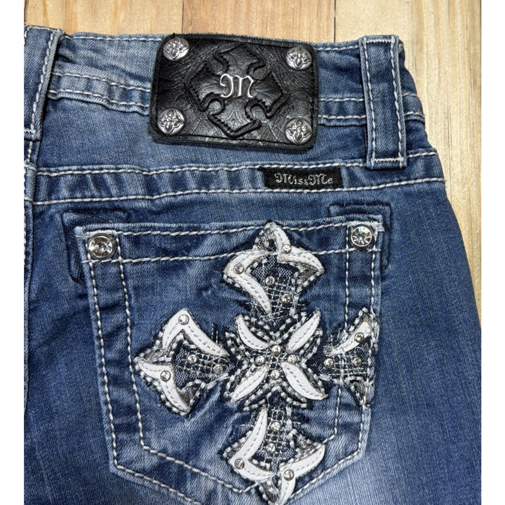 Miss Me Y2K Women's 26 Jeans Skinny JY8282S Leather Cross Embellished Low Rise