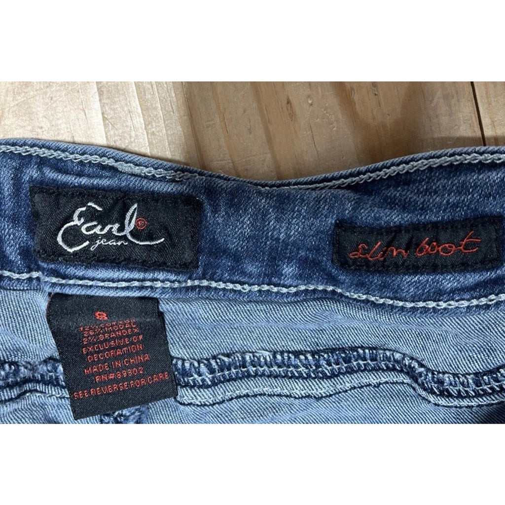 Earl Jean Jeans Women’s 8 Slim Boot Low Rise Flap Pocket Embellished Denim 27x32