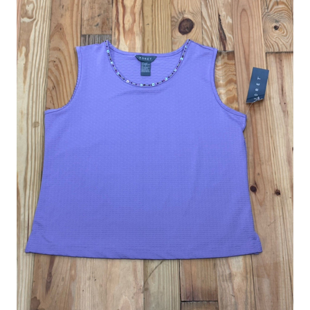 Koret Womens Shirt Sleeveless Top Blouse Size Small Violet Purple Beaded Neck