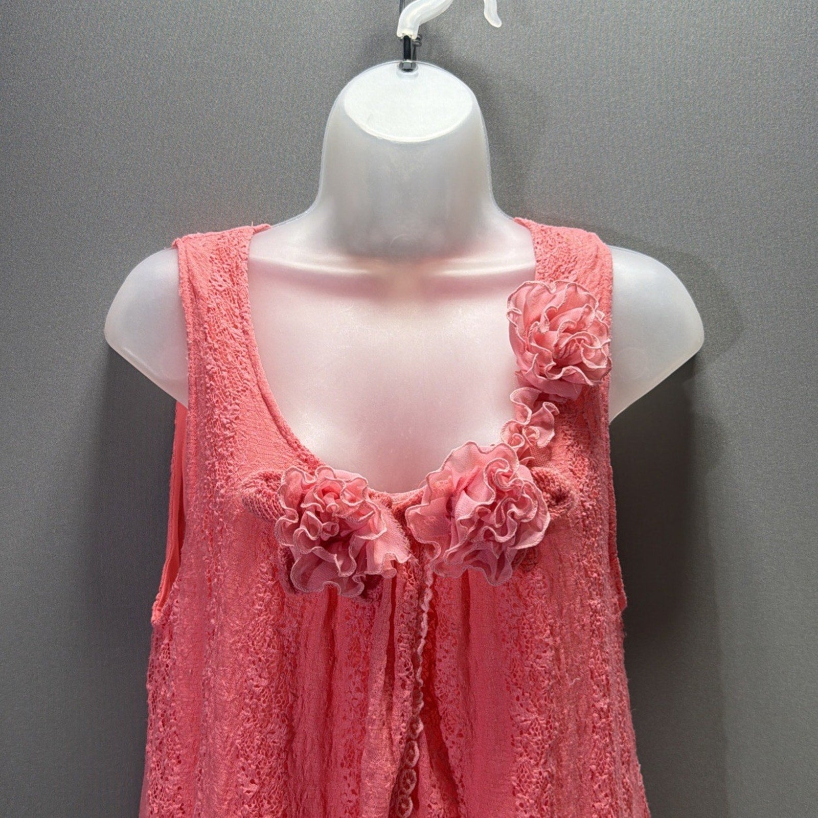 Pretty Angel Tiered Silk Mini Dress Flower Embellishment Size M Stretch Flowy