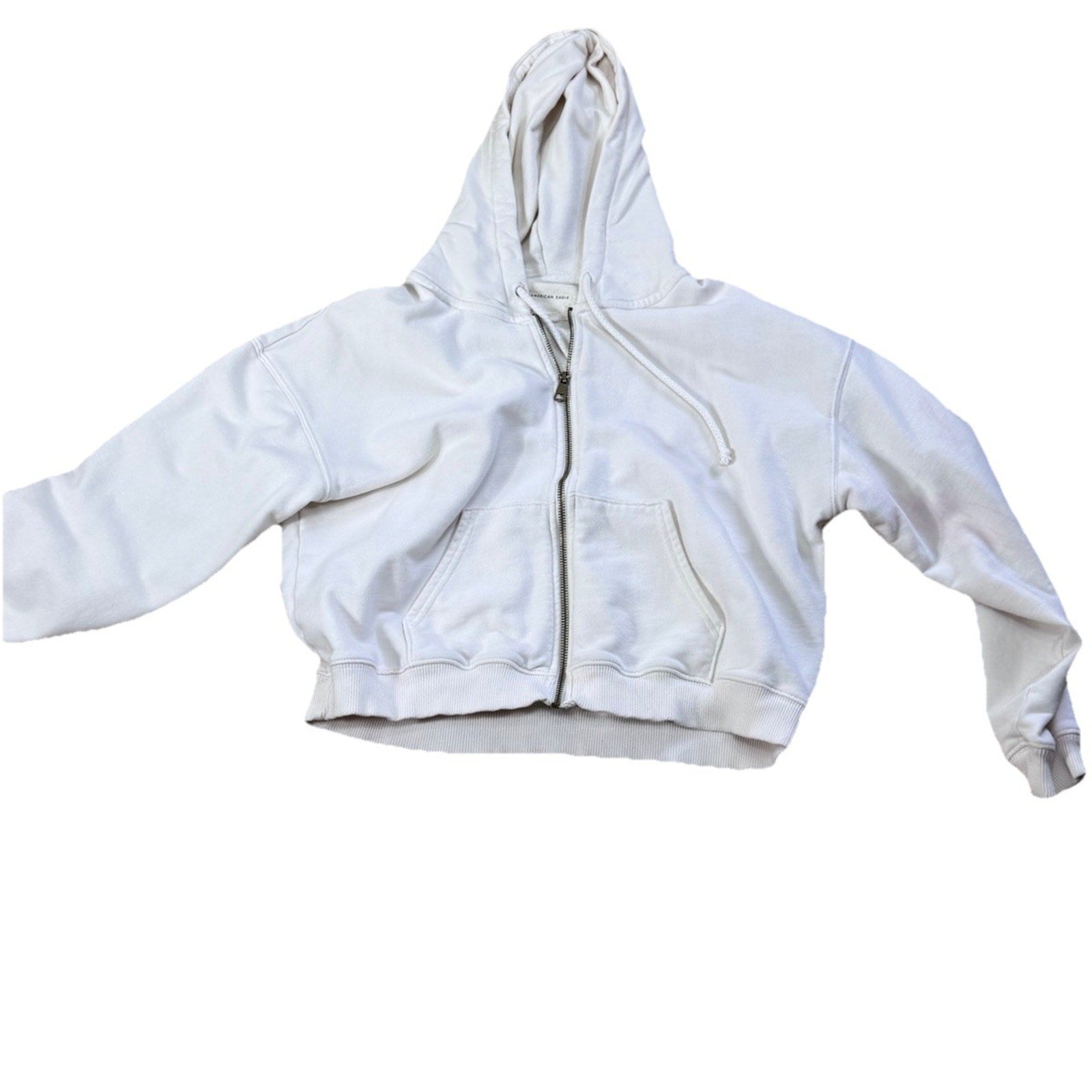 AMERICAN EAGLE Blue Teal HOODED SWEATSHIRT Crop Hoodie Women's Size XS Oversized