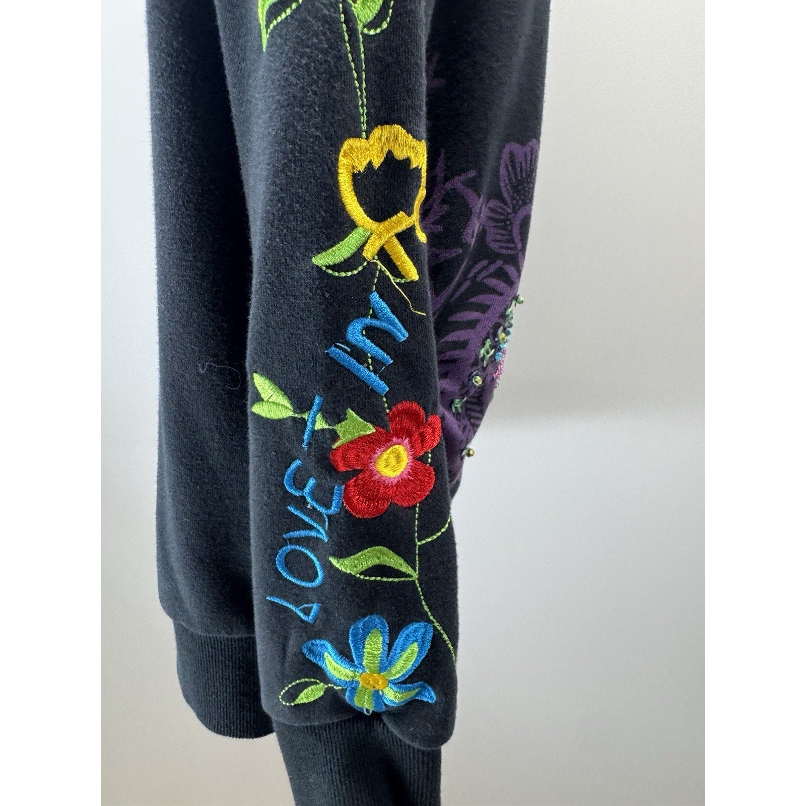 ADORE Juniors XL Embroidered Sweatshirt Hoodie Full Zip Graffiti Colorful