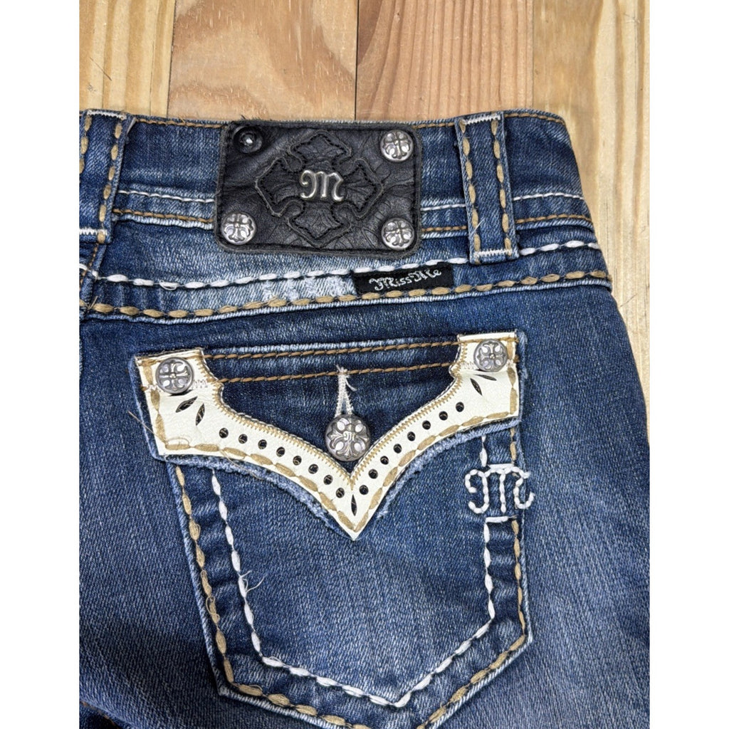 Miss Me JPW5120 Bootcut Jeans 28x33 Y2K White Leather Flap Pocket Tall