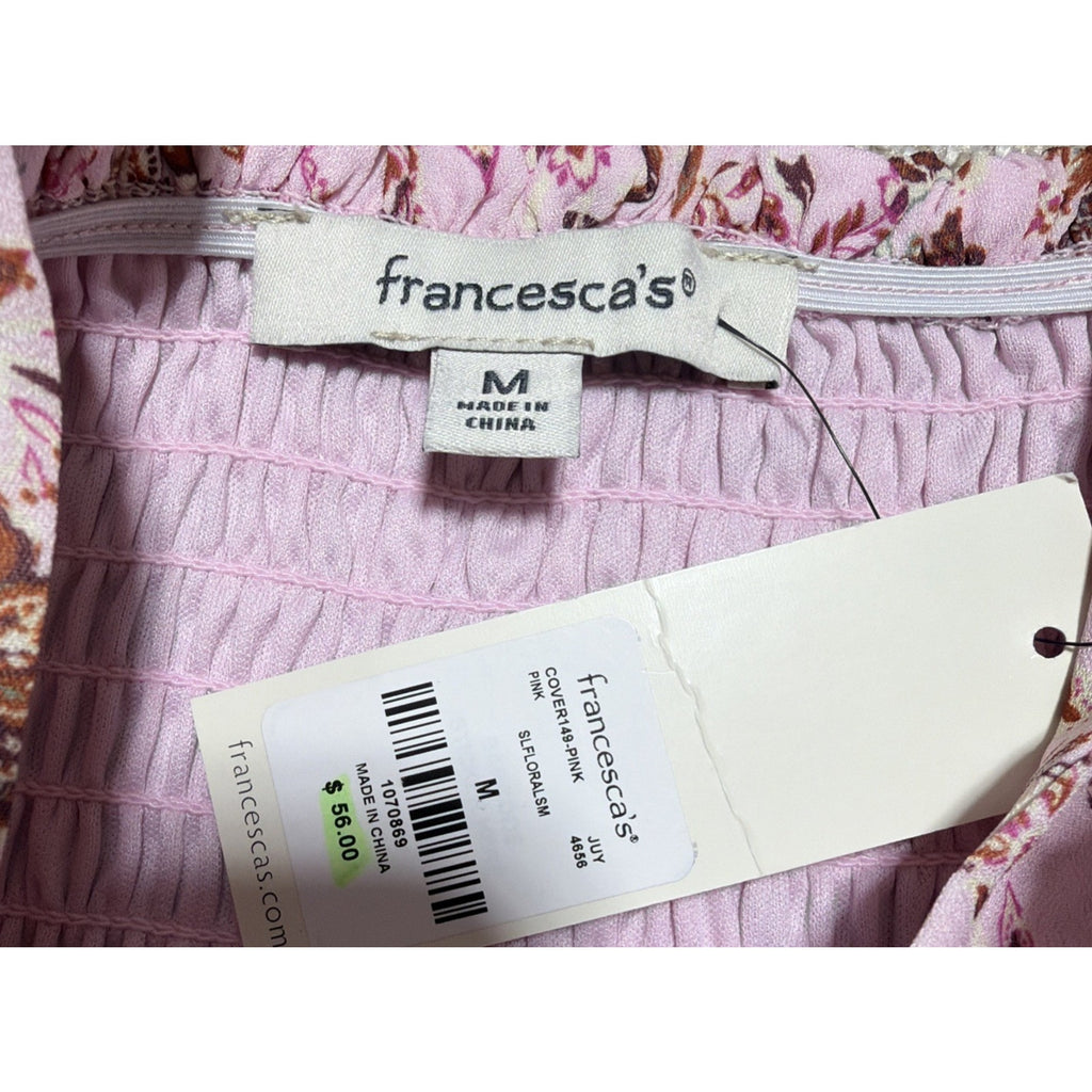 Francesca’s Bette Smocked Pink Floral Romper Size Medium NWT Lined Stretchy