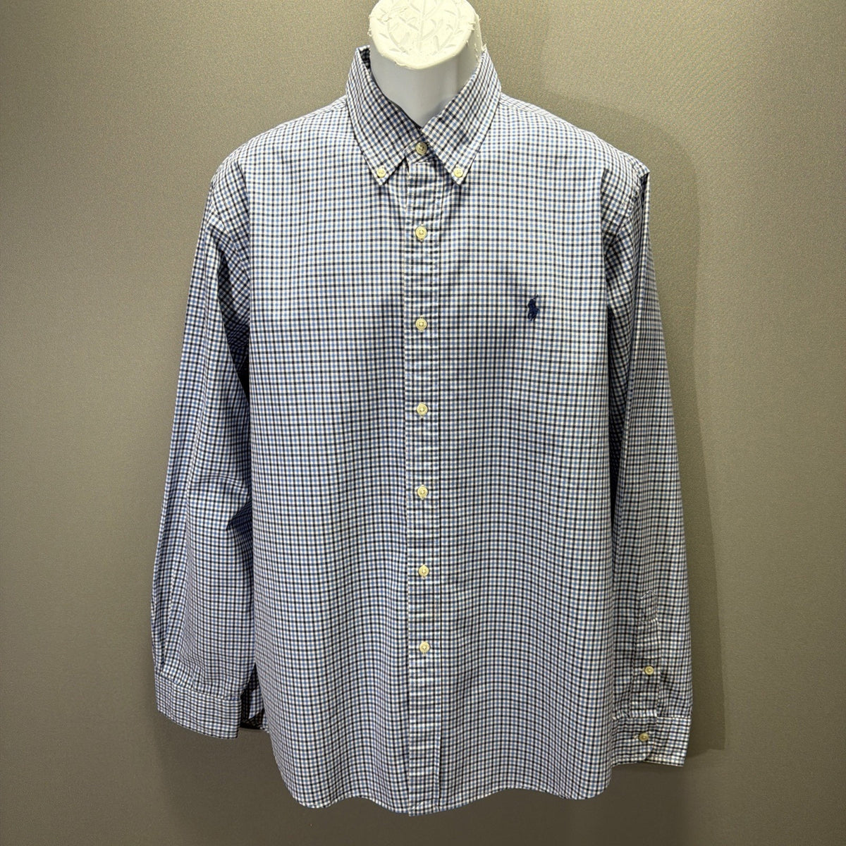 Ralph Lauren Polo Button Up Shirt Mens Blue XL Gingham Long Sleeve Cotton Spot