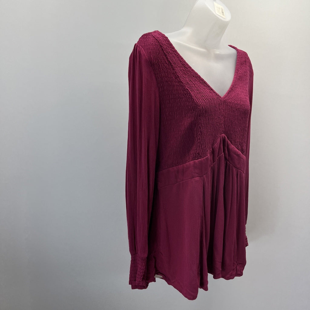 TORRID Size 1 Raspberry Elastic Smocked Bodice Empire Waist Tunic Top