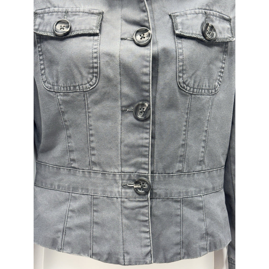 Gap Jacket Gray Canvas Short Style Large Buttons Lined Pockets Women’s Size S