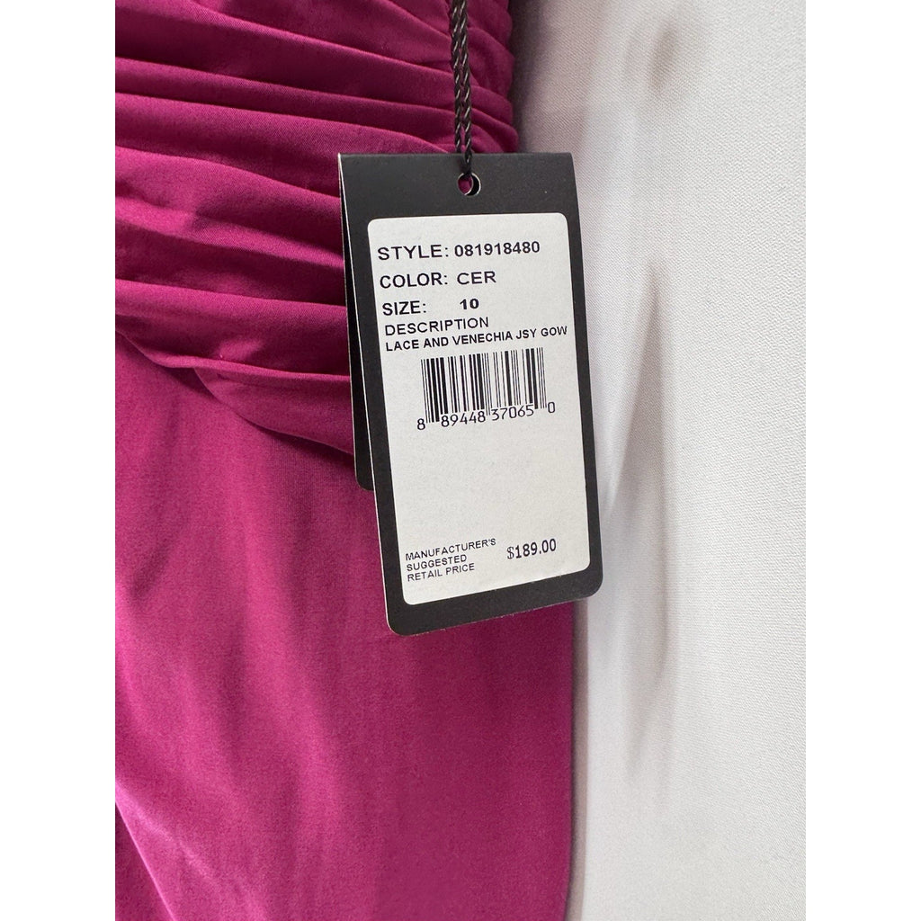 NWT By Adrianna Papell Draped Lace Shoulder Dress/Gown Pomegranate Size 10