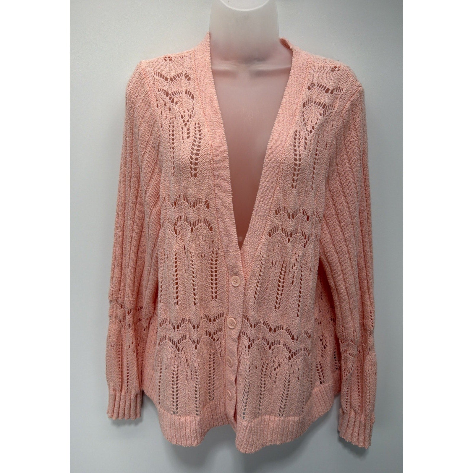 Torrid Pointelle Cardigan V-Neck Sweater Pink Torrid size 1 / 1X /