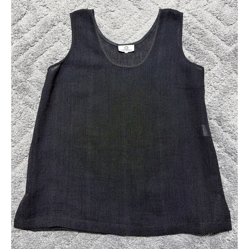 Angelo Santagostino Blouse Fine Linen Embroidered Tank Size 48 Made Italy