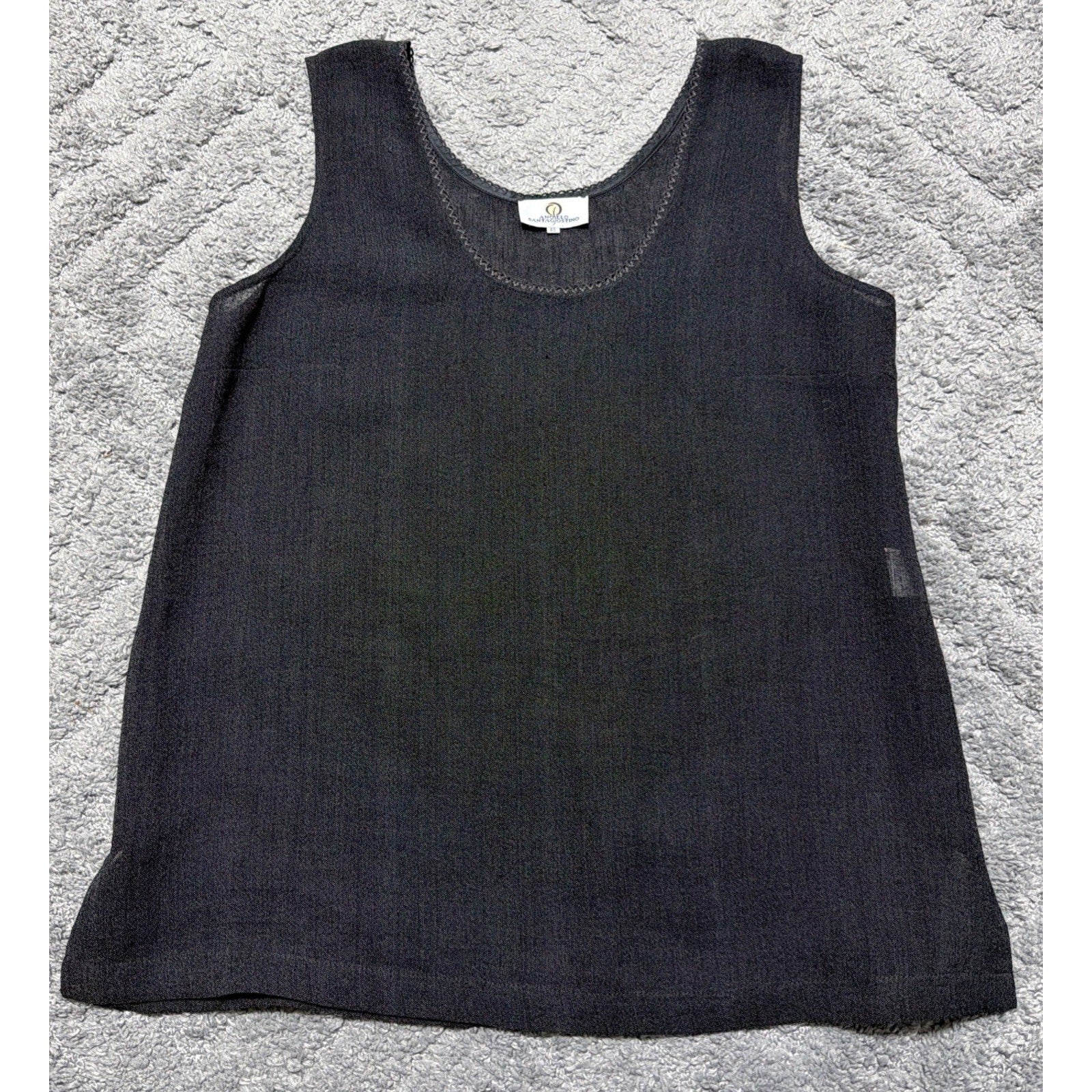 Angelo Santagostino Blouse Fine Linen Embroidered Tank Size 48 Made Italy