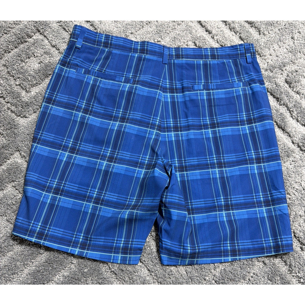 Jack Nicklaus Men's Blue Plaid Performance Flat Front Golf Shorts Size 36