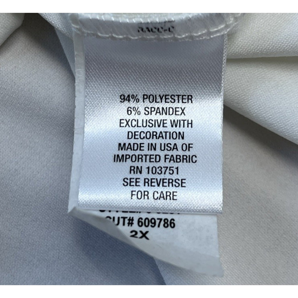 Roz & Ali Top Plus 2X Ivory Short Sleeve Pullover Blouse Stretch