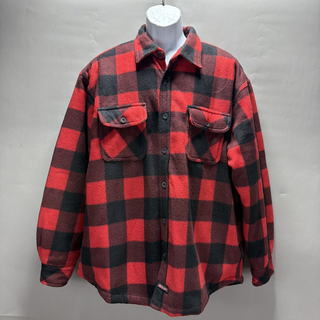 Dickies Micro Fleece Shirt Jacket Quilted Lining Red Black Buffalo Plaid XL