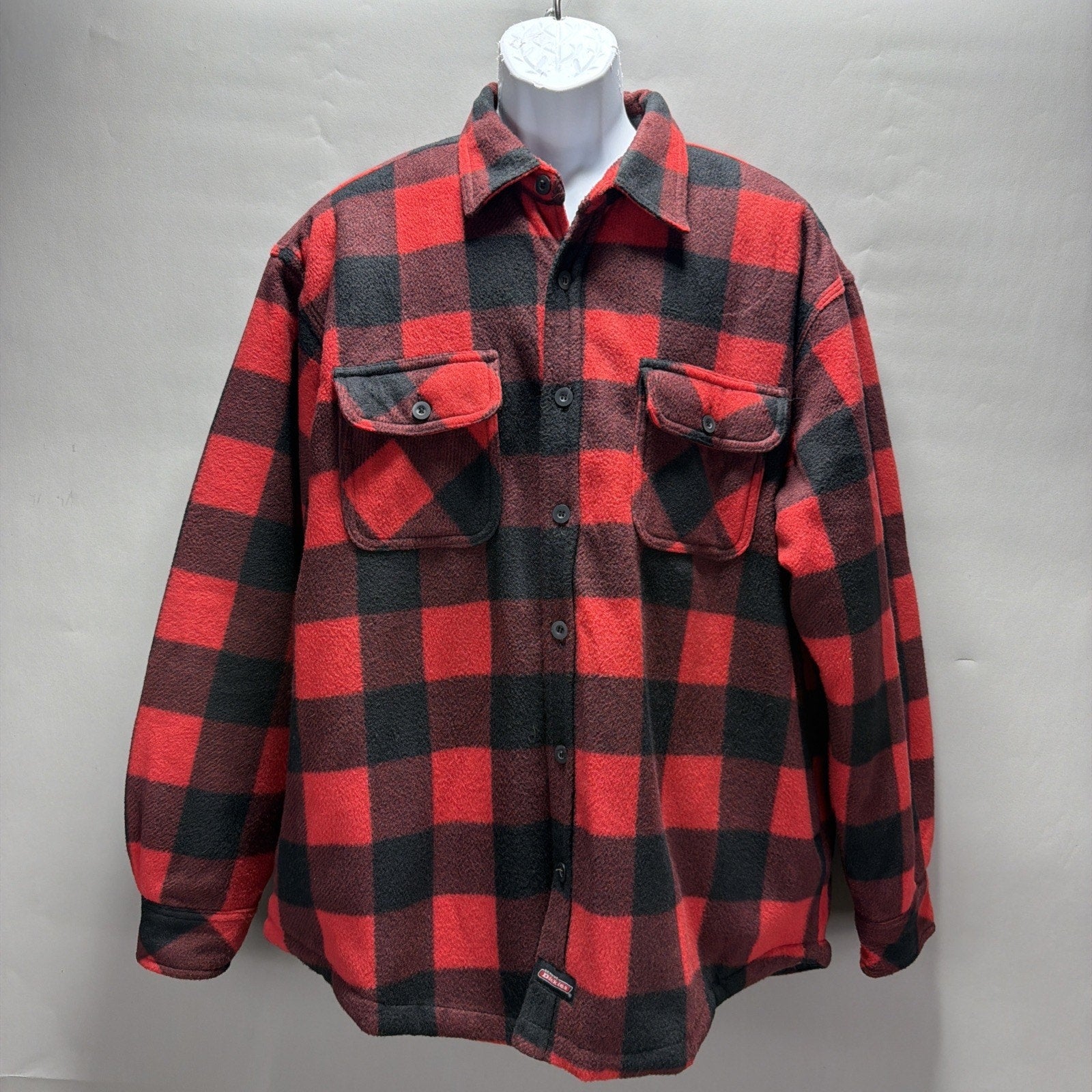 Dickies Micro Fleece Shirt Jacket Quilted Lining Red Black Buffalo Plaid XL