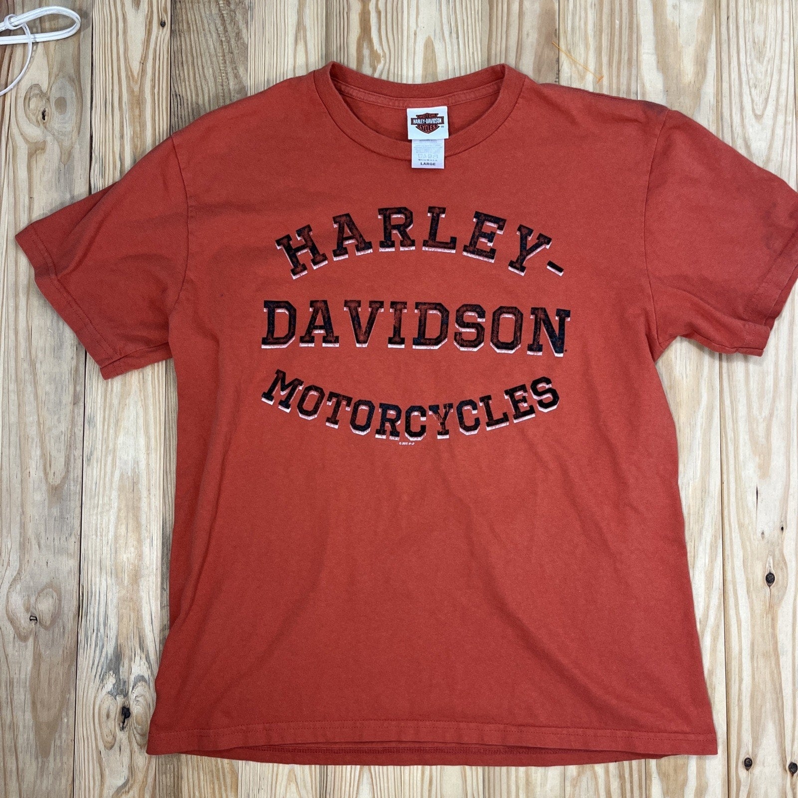 Harley Davidson Men's Size L Orange T-Shirt Port Charlotte FL Made in USA 2015