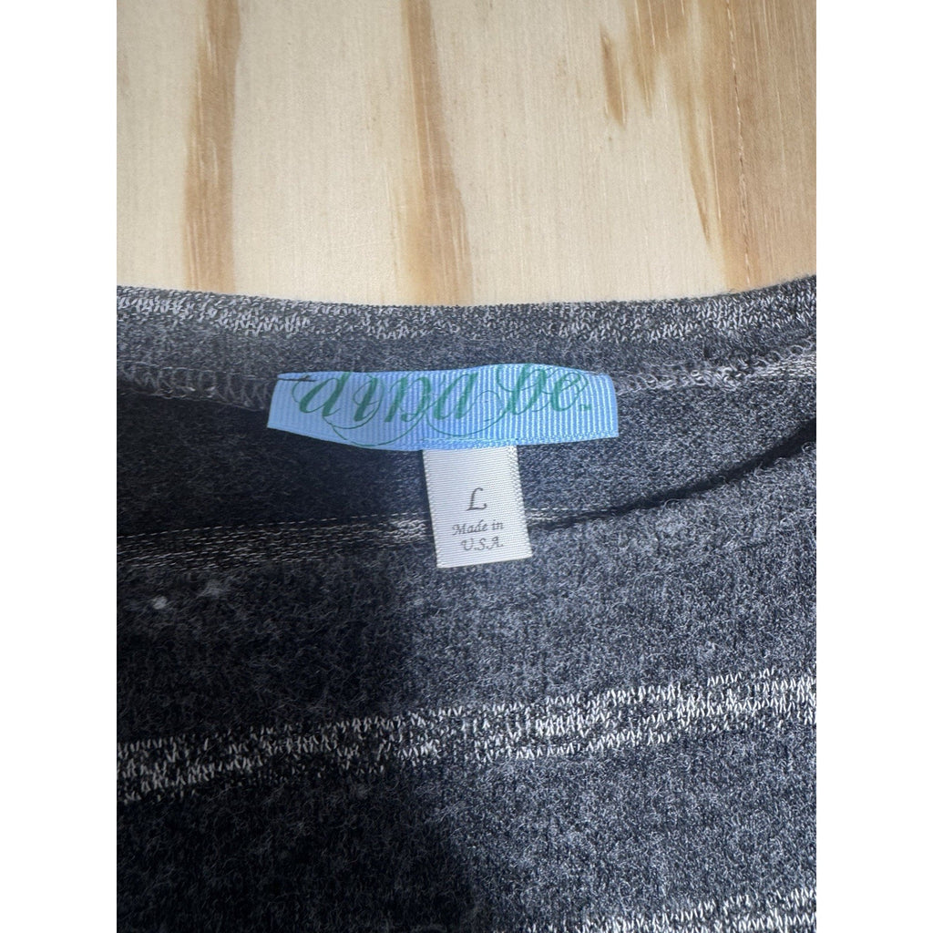 Dina Be Gray Striped Sharkbite Hem Tunic Sweater Dress Women’s Large Long Sleeve