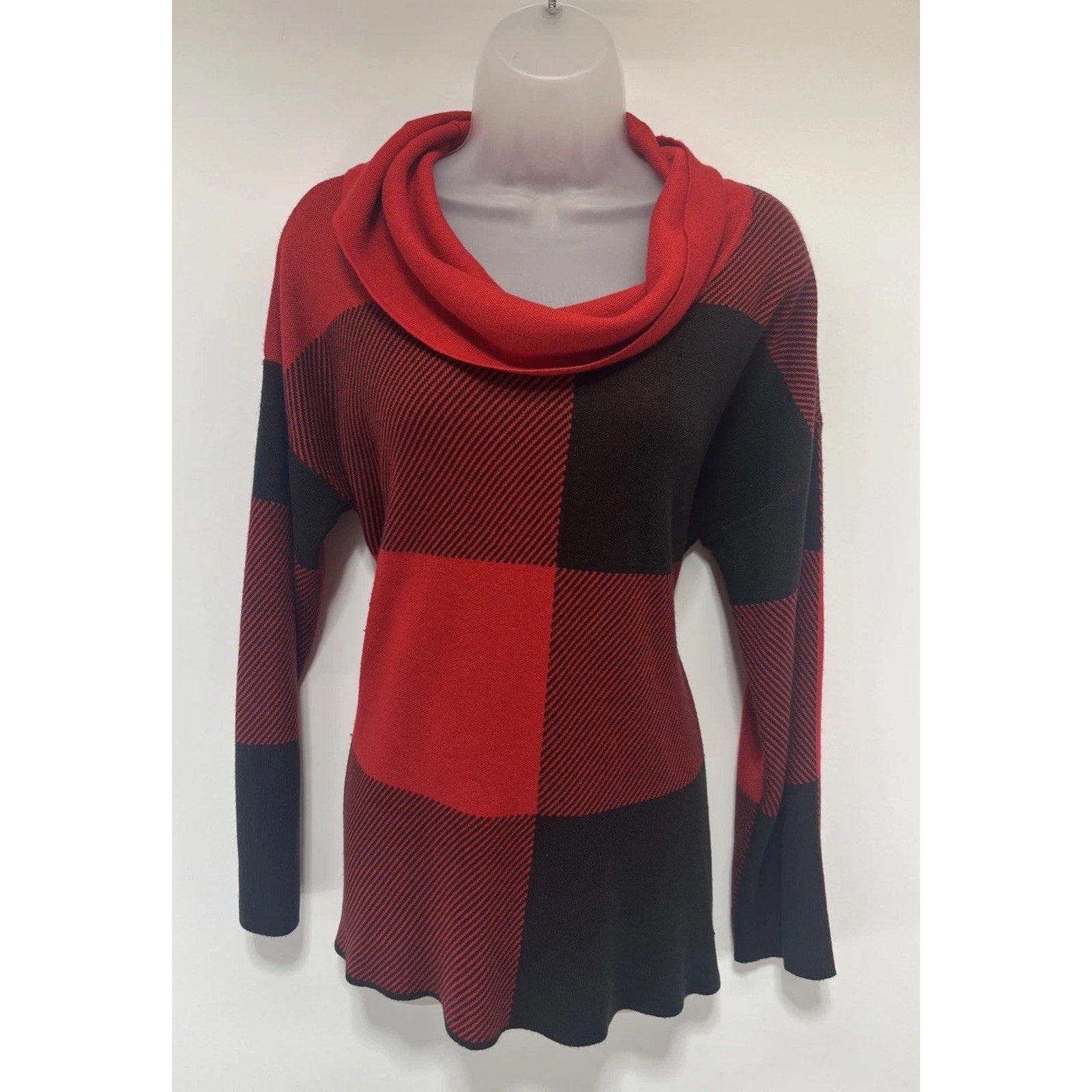 Calvin Klein women's low cowl knit sweater L red & black color block lightweight