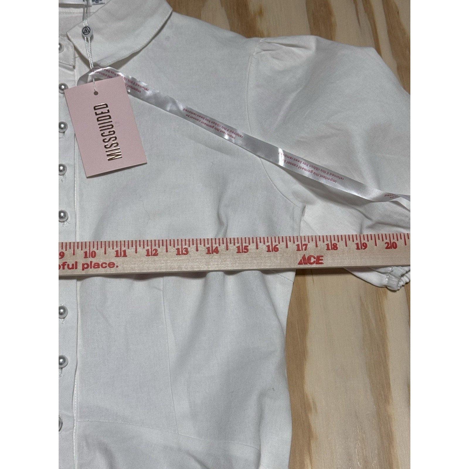 Missguided Women's Sz 4 L. Sleeve Skater Skirt White Pearl Button Up Mini Dress