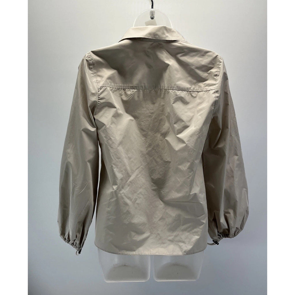 Chicos Bungee Sleeve Button Up Beige Shacket XS