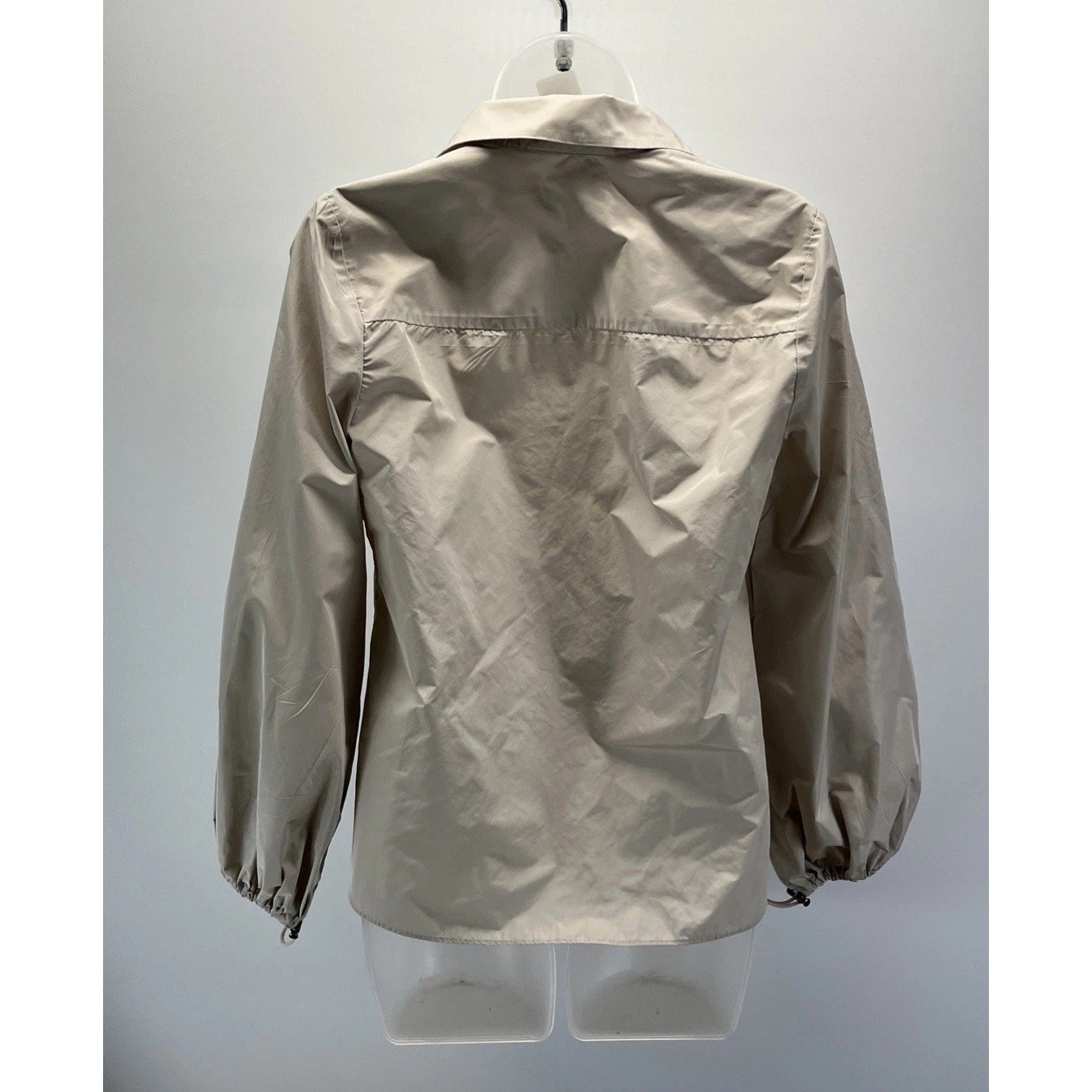 Chicos Bungee Sleeve Button Up Beige Shacket XS