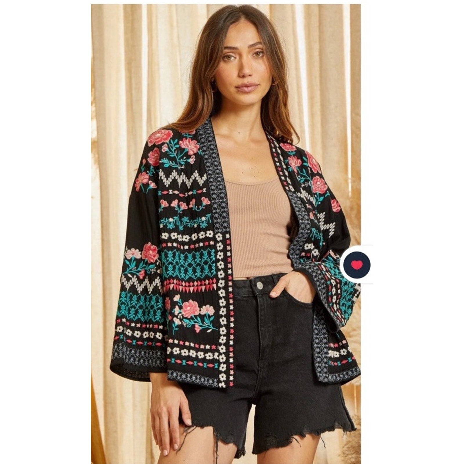 Savanna Jane Boho Embroidered Floral Cardigan Sweater Womens Size Small New